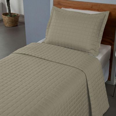 Combo 2 Kit Cobre Leito Colcha Monaco Solteiro Dupla Face Cinza Cáqui 100% Poliéster
