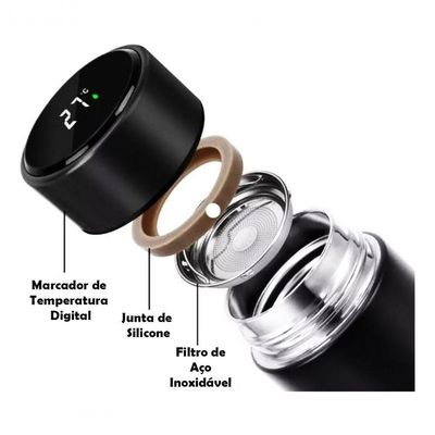 Garrafa Térmica Aço Inox Com Termômetro Digital Led 500ml Branco