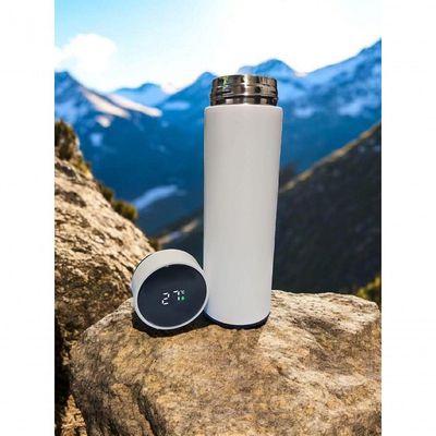 Garrafa Térmica Aço Inox Com Termômetro Digital Led 500ml Branco
