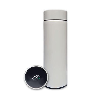 Garrafa Térmica Aço Inox Com Termômetro Digital Led 500ml Branco