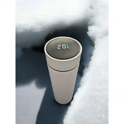 Garrafa Térmica Aço Inox Com Termômetro Digital Led 500ml Branco