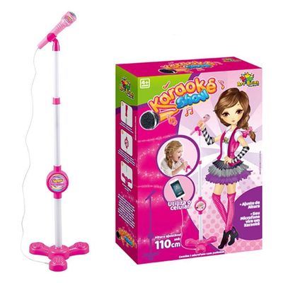 Microfone Karaoke Com Pedestal Use No Celular Cantar Criança Musica Menina