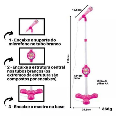 Microfone Karaoke Com Pedestal Use No Celular Cantar Criança Musica Menina