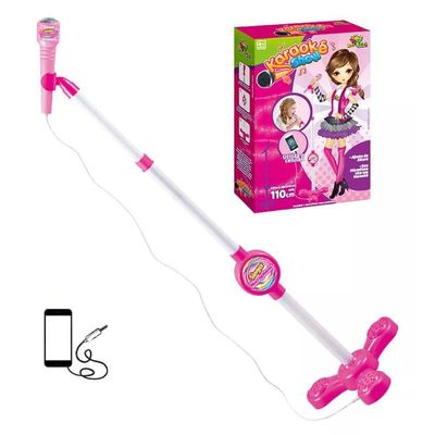 Microfone Karaoke Com Pedestal Use No Celular Cantar Criança Musica Menina