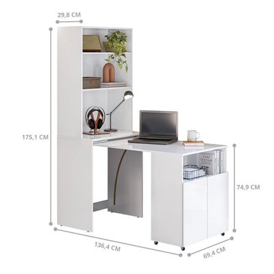 Mesa Com Estante Para Quarto Pequim Branco