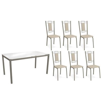 Sala De Jantar Reno Vidro 150cm 4 Cadeiras Florença Bege