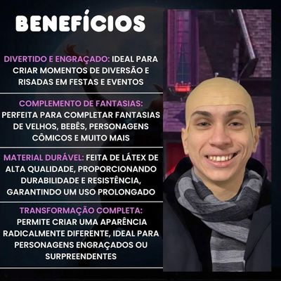 Peruca Cabeça Careca Látex Festas Cosplay