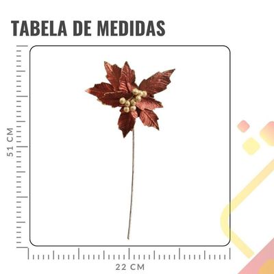 Flor Decorativa Poinsetia Ouro Velho Com Glitter 43cm - 1 Unidade
