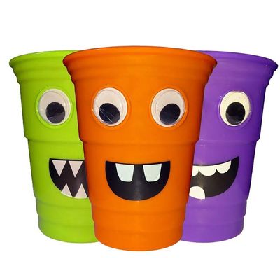 Copo De Halloween Monstrinhos Com Olhos - Laranja Neon