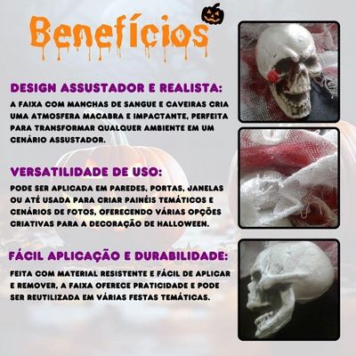 Faixa Decorativa Halloween Manchas De Sangue Com Caveiras