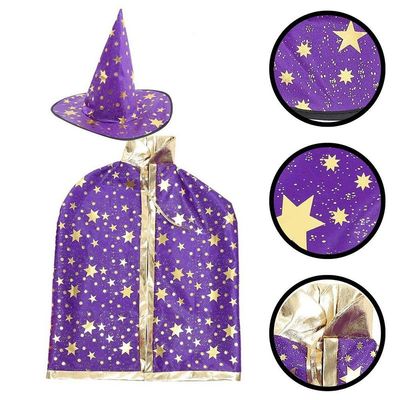 Capa Com Chapéu Infantil Feiticeiro Roxo Dourado