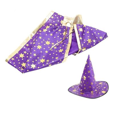 Capa Com Chapéu Infantil Feiticeiro Roxo Dourado