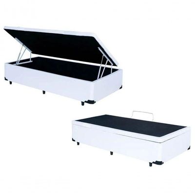 Cama Box Baú Solteiro 88 - Bello Box Tecido Sintético Branco