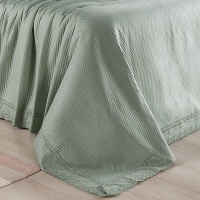 Colcha Queen Home Paris Com Bordado Inglês Micropercal 300 Fios Toque De Algodão 3 Peças - Verde