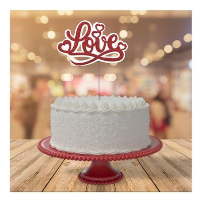 Topo De Bolo Vermelho Love Com Glitter