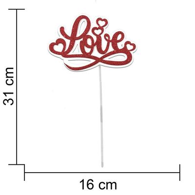 Topo De Bolo Vermelho Love Com Glitter