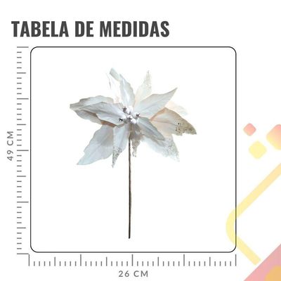 Flor Decorativa Poinsetia Branca Com Glitter Tecido - 1 Unidade