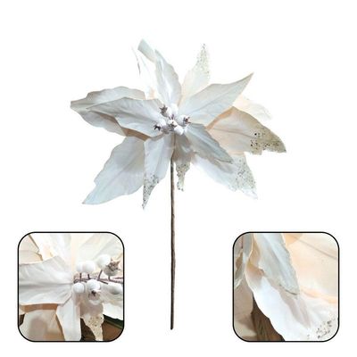 Flor Decorativa Poinsetia Branca Com Glitter Tecido - 1 Unidade