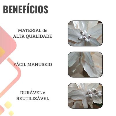 Flor Decorativa Poinsetia Branca Com Glitter Tecido - 1 Unidade