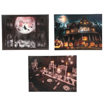 Quadro Decorativo Halloween Iluminado Led Modelo Cemitério
