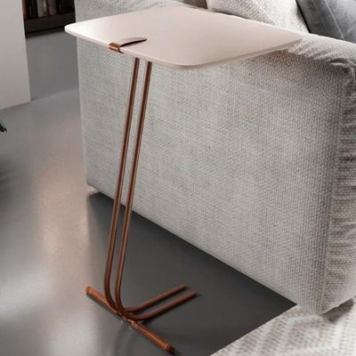 Mesa De Apoio Para Sofá Off White Com Base Em Metal Café