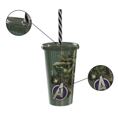 Copo Com Canudo Hulk Vingadores Shake - 500ml