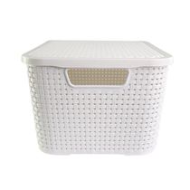 Caixa Organizadora Rattan Cesto Com Tampa 15 Litros Branco