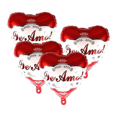 Kit Balão Metalizado Coração Te Amo Vermelho E Branco - 5 Un