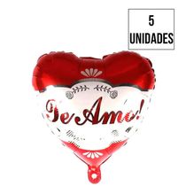 Kit Balão Metalizado Coração Te Amo Vermelho E Branco - 5 Un