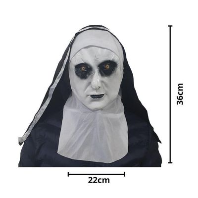 Máscara Halloween Freira Em Látex Com Véu E Gola