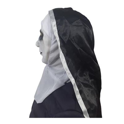 Máscara Halloween Freira Em Látex Com Véu E Gola
