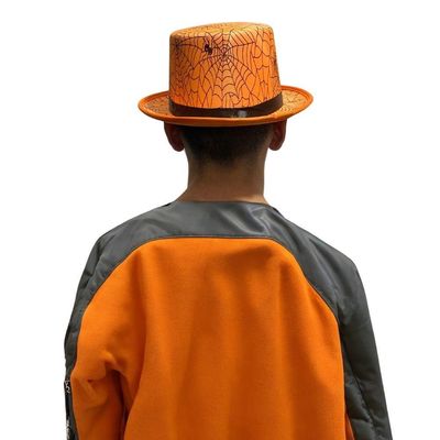 Cartola Laranja Com Teia De Aranha Para Fantasias