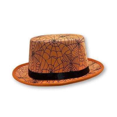 Cartola Laranja Com Teia De Aranha Para Fantasias