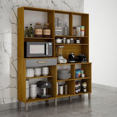 Armário De Cozinha âmbar 8 Portas 1 Gaveta Mobilihouse Cinamomo/cinza Acetinado