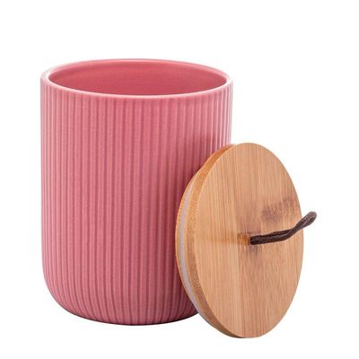 Potiche De Cerâmica Rosa Com Tampa De Bambu E Pegador Em Corda Lines 2667 - Lyor
