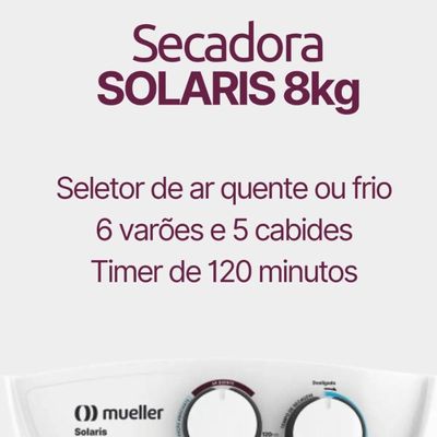 Secadora De Roupas Solaris Branca 8kg Com Timer Ar Quente E Frio 220V
