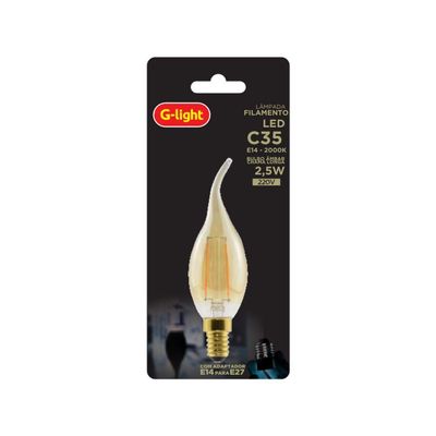 Lâmpada Led âmbar Filamento Chama Longa 2,5w 2000k E14/e27 Bico Torto G-light