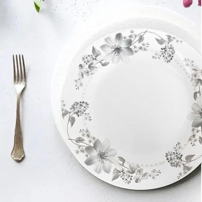 Jogo 8 Prato Raso De Vidro Branco Flores Cinza Flowers Grey 26cm Em Casa Tem