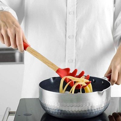 Pegador De Macarrão Massas Silicone E Madeira Grande 32cm Vermelho Em Casa Tem