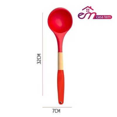 Concha De Silicone Com Cabo Madeira Para Feijão E Molho Em Casa Tem