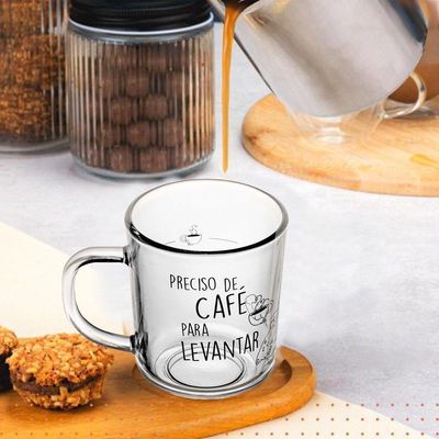Jogo 2 Caneca De Vidro Preciso De Café Para Levantar Lyor 200ml