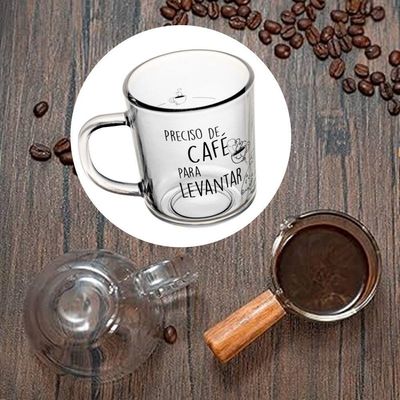 Jogo 2 Caneca De Vidro Preciso De Café Para Levantar Lyor 200ml