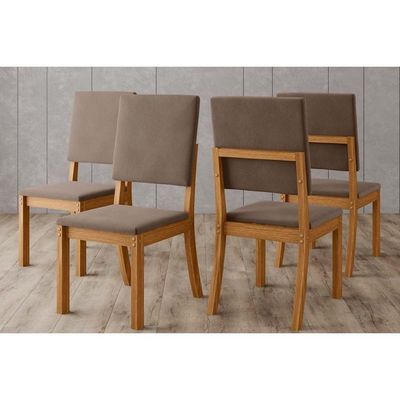 Cadeira Sala De Jantar Kit 4 Un Nature-veludo Light Marrom Amêndoa