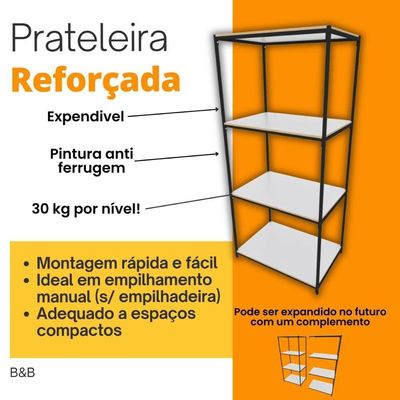 Praleira De Aço Reforçada Mini Porta Pallet 200x60x90 Estante Estoque Bandeja Branca 1 Módulo