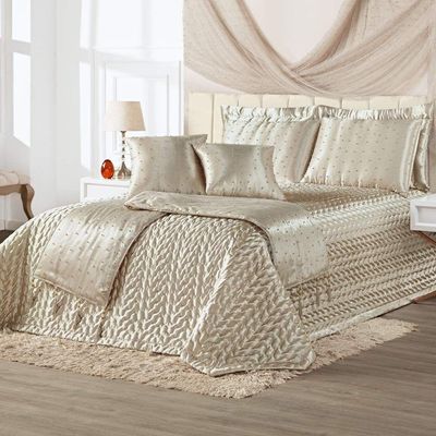 Kit Cobre Leito Queen Perola Com Almofadas E Xale 10 Peças Bronze