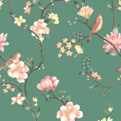 Papel De Parede Botânica Hf Floral Verde 81246