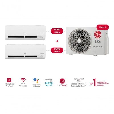 Ar Condicionado LG Dual Inverter Voice + AI Bi-Split Frio (Evaporadoras 9.000 + 9.000 BTU) 220V