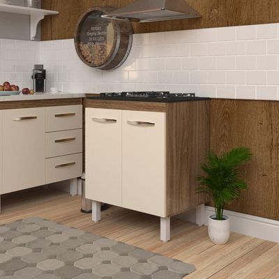 Balcão Armário De Cozinha Para Fogão Cooktop 5 Bocas Fran Mobília Decor Savana Off White