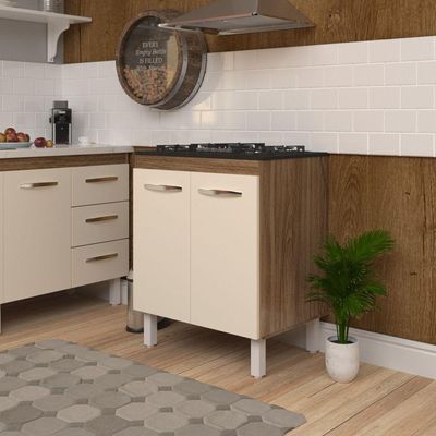 Balcão Armário De Cozinha Para Fogão Cooktop 5 Bocas Fran Mobília Decor Savana Off White