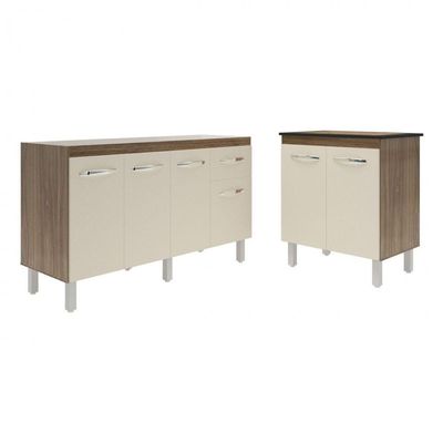 Balcão Armário Gabinete Para Pia 138 Cm Camila E Balcão Para Cooktop 5 Bocas Fran Savana Off White